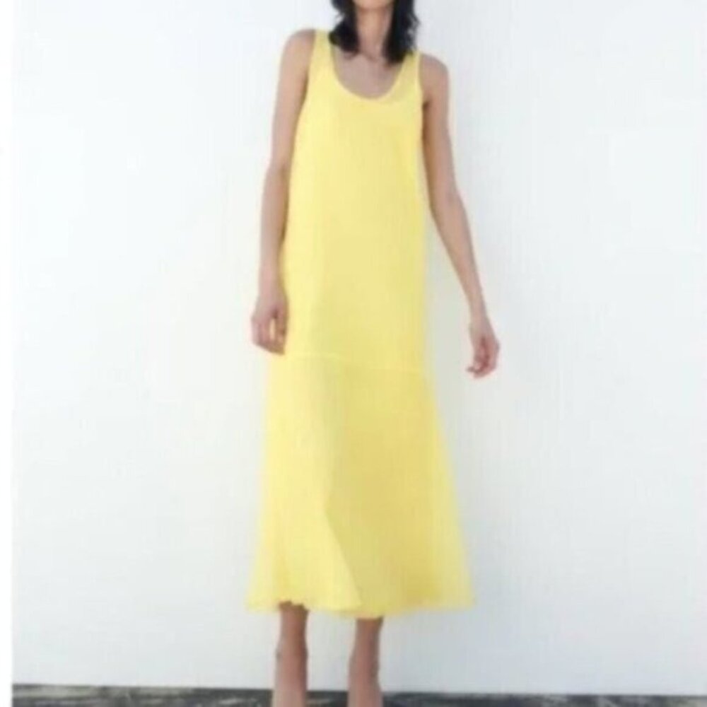 Zara Semi Sheer Yellow Maxi Dress Size Small Women